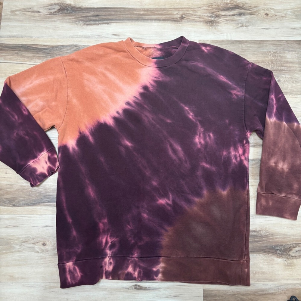 Zara Sweatshirt Small Tie Dye Oversized Cotton Blend Pullover Purple Peach